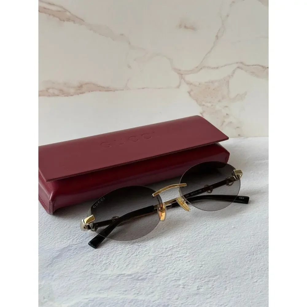 NEW Gucci GG2051S Gold Grey Horsebit Rimless Sunglasses $615